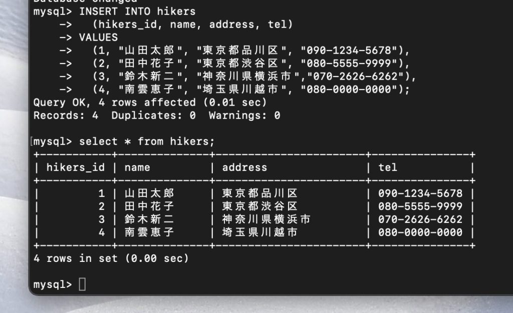 mySQLの使い方、データベース